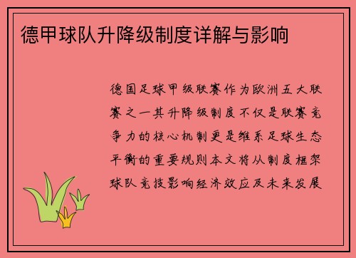 德甲球队升降级制度详解与影响